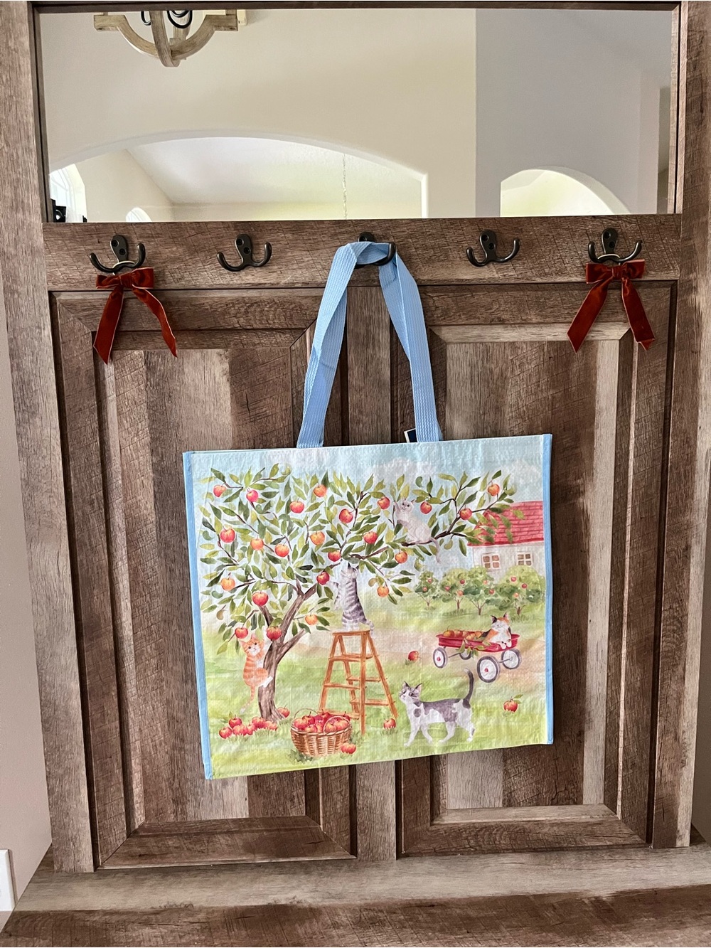 Cute Cats & Apple Orchard Large Tote Bag / Market Shopper